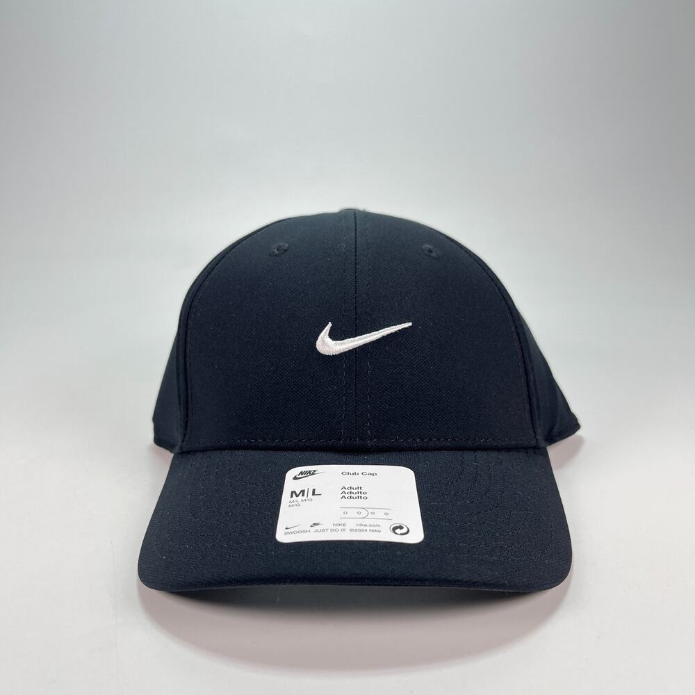 Nike Dri-FIT Black Structured Swoosh Mid Depth Baseball Club Cap FV5563-010 M/L - Picture 1 of 5